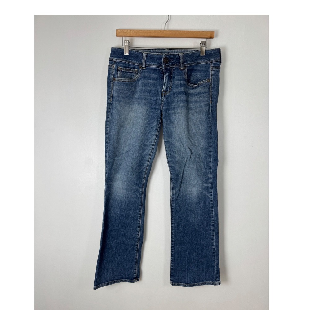 Boho American Eagle Womens 10 Short Kick Boot Jeans Blue Stretch Bootcut Medium